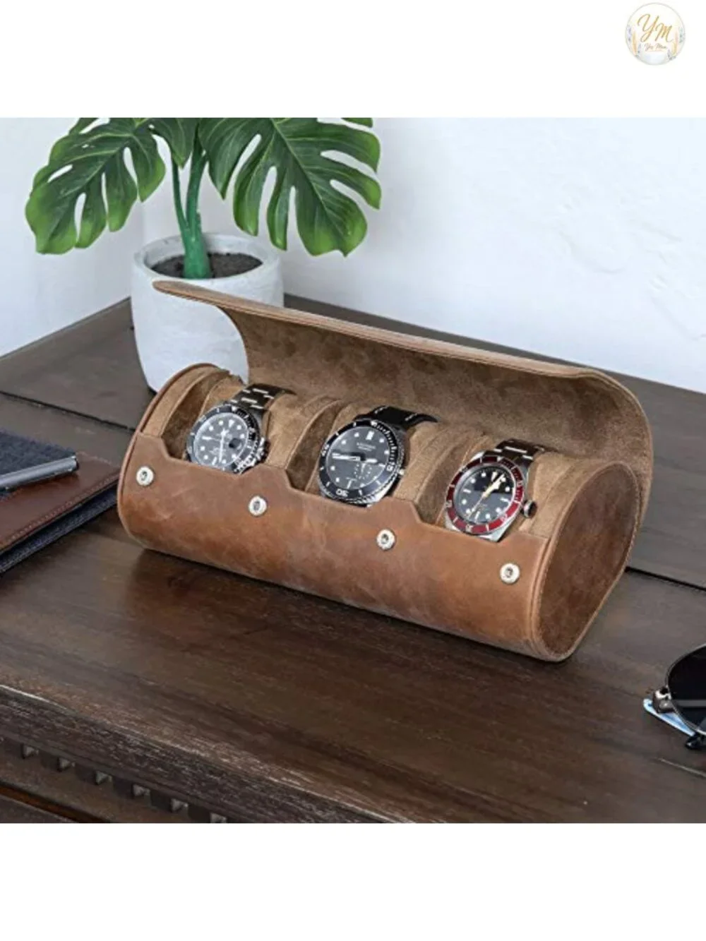 GENUINE LEATHER WATCH ROLL TRAVEL CASE FOR 3 WATCHES PORTABLE PROTECTION